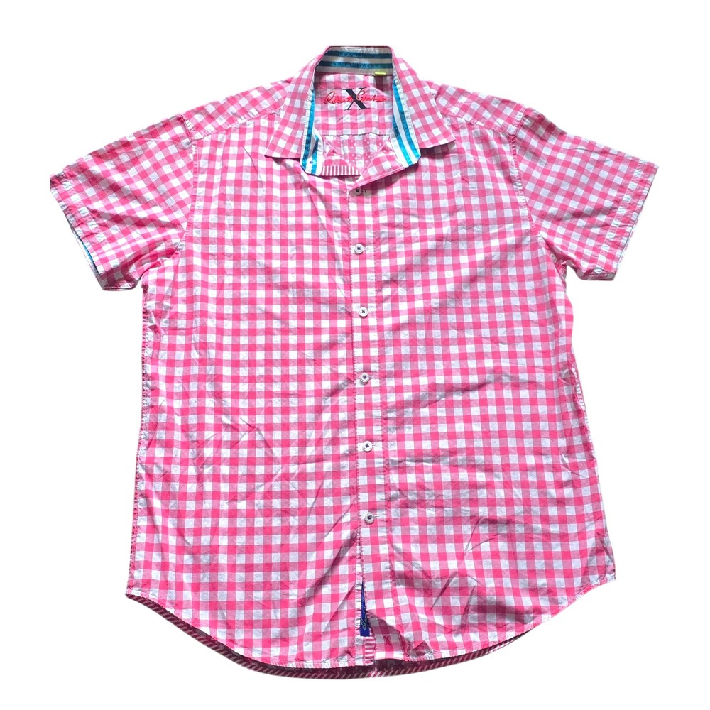 Robert Graham Tailored Fit‎ Pink Gingham Check Short Sleeve Button Down Shirt